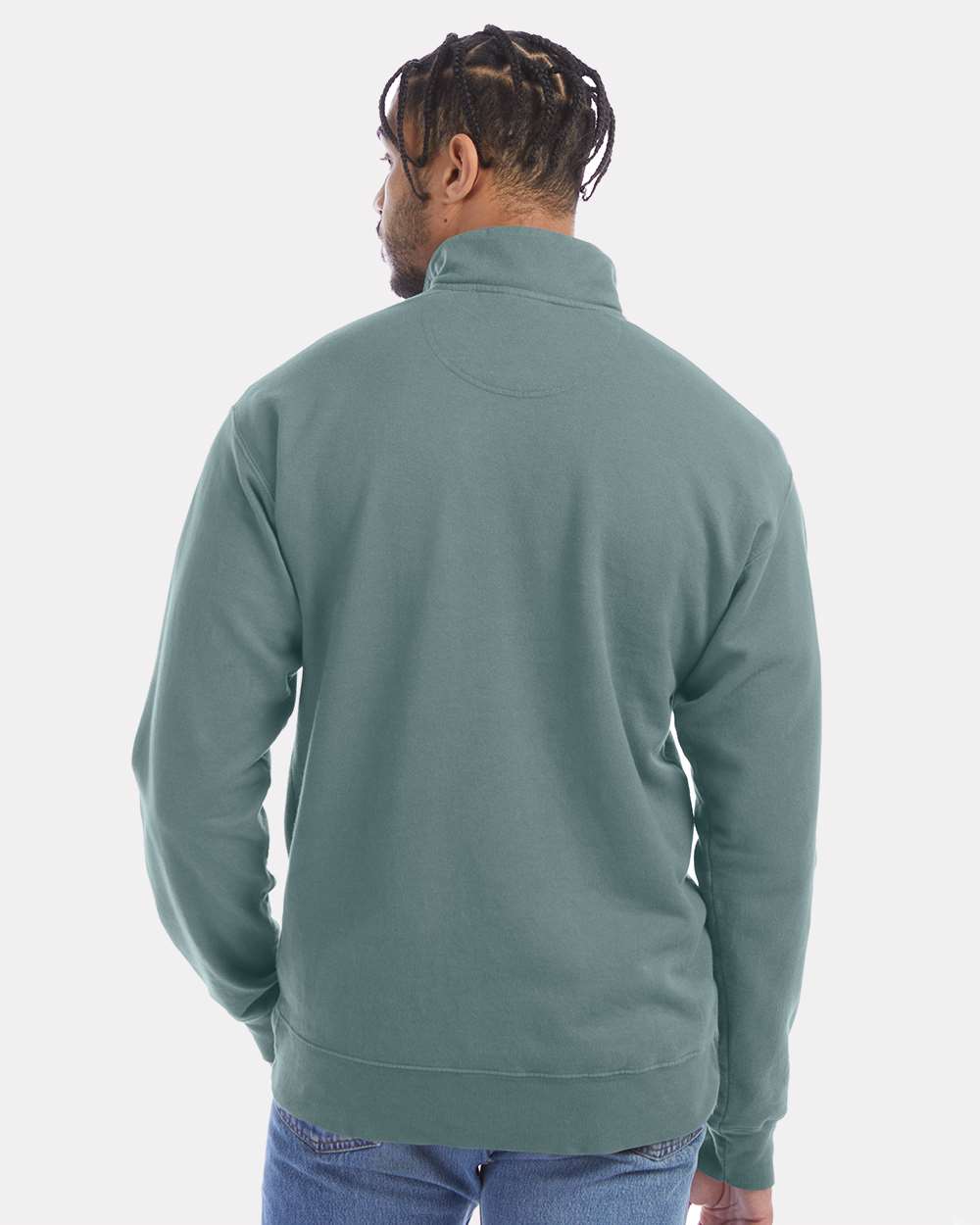 Unisex Garment-Dyed Quarter-Zip Sweatshirt - Cypress Green - M