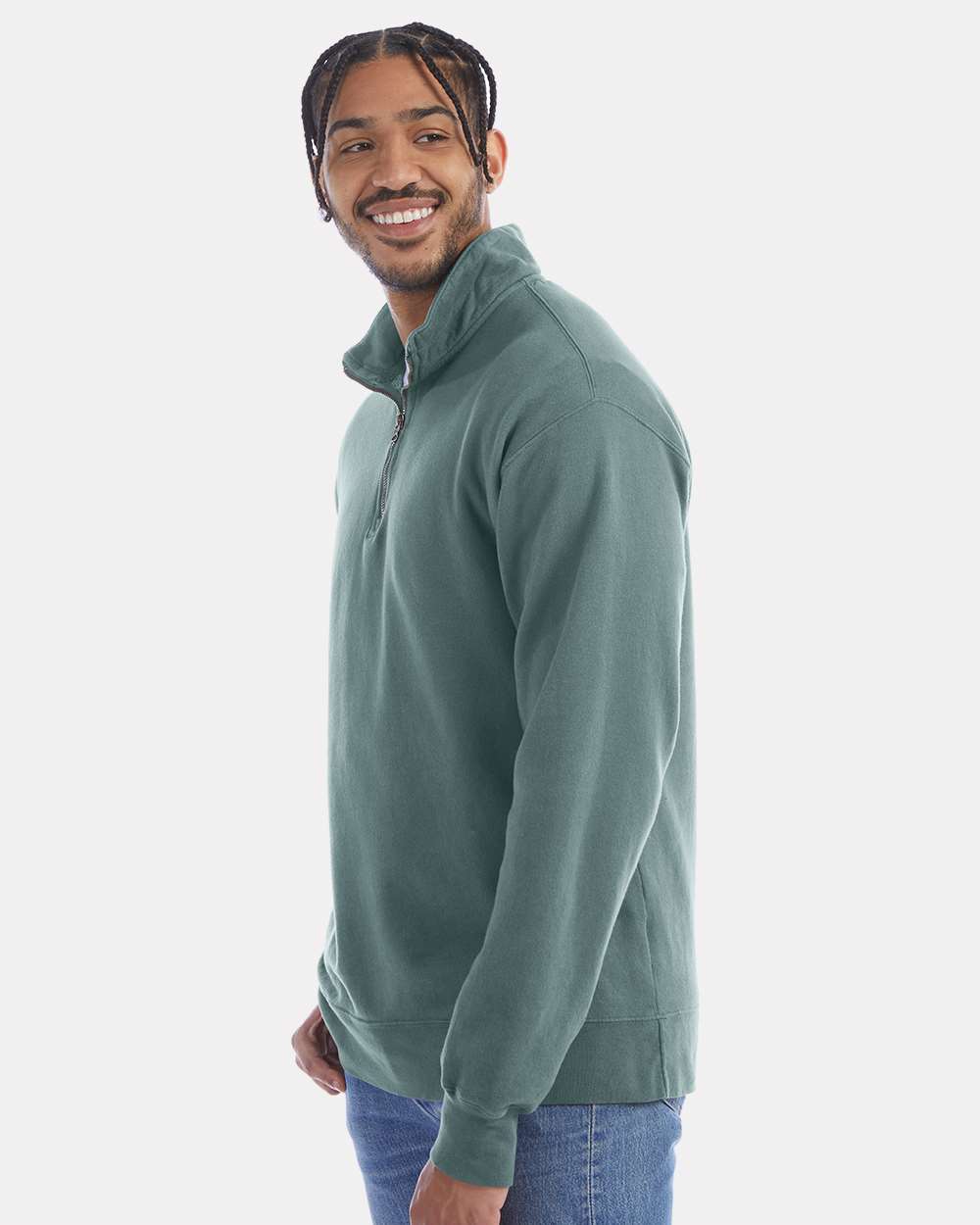 Unisex Garment-Dyed Quarter-Zip Sweatshirt - Cypress Green - S