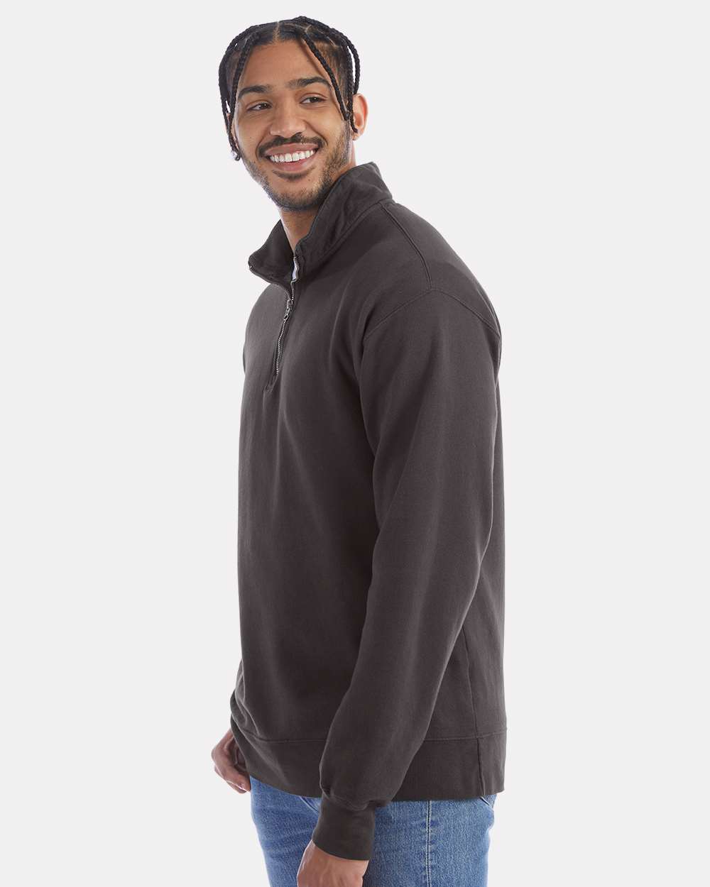 Unisex Garment-Dyed Quarter-Zip Sweatshirt - Railroad Grey - S