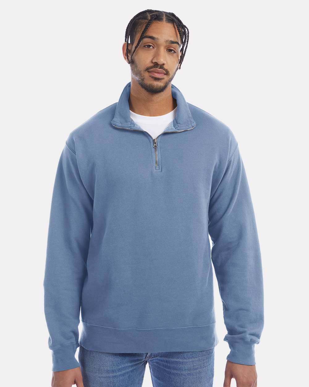 Unisex Garment-Dyed Quarter-Zip Sweatshirt - Saltwater - XS