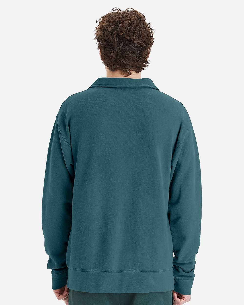 Garment-Dyed Polo Collar Sweatshirt - Cactus - L