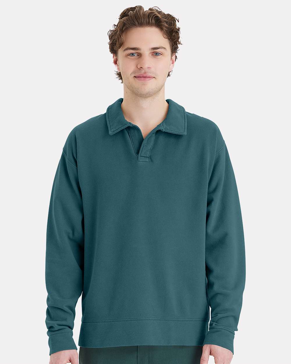 Garment-Dyed Polo Collar Sweatshirt - Cactus - S