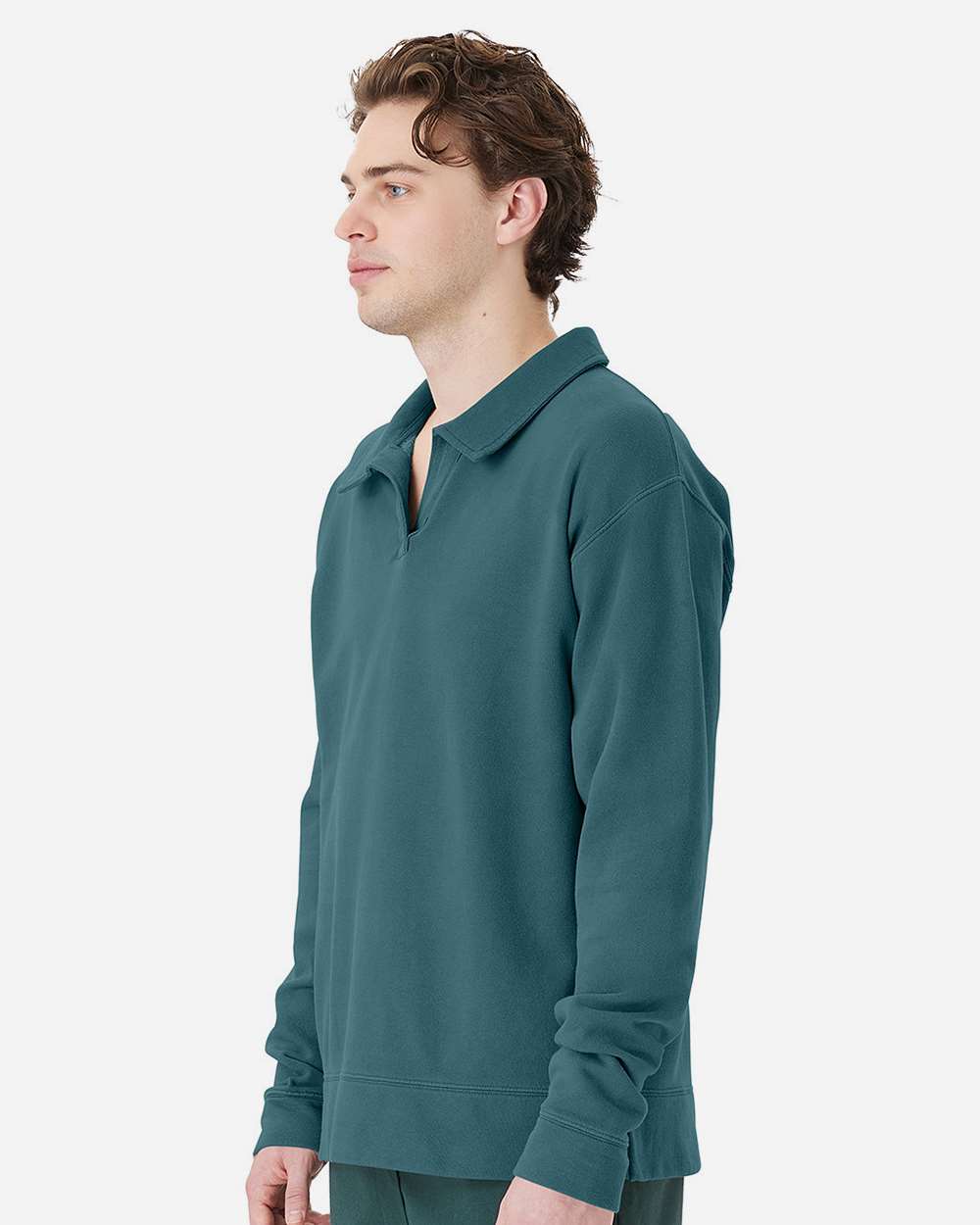 Garment-Dyed Polo Collar Sweatshirt - Cactus - M