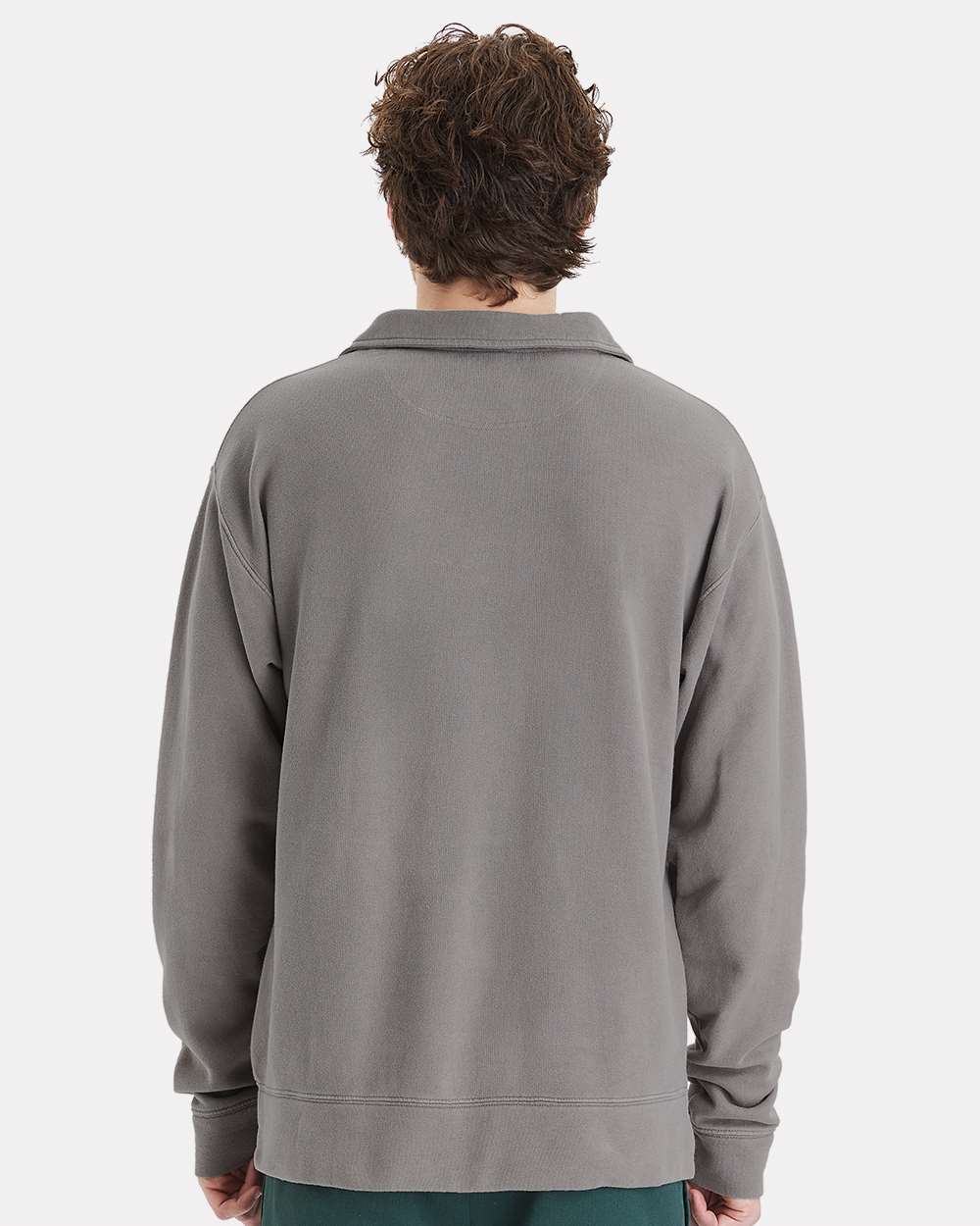 Garment-Dyed Polo Collar Sweatshirt - Concrete Grey - L
