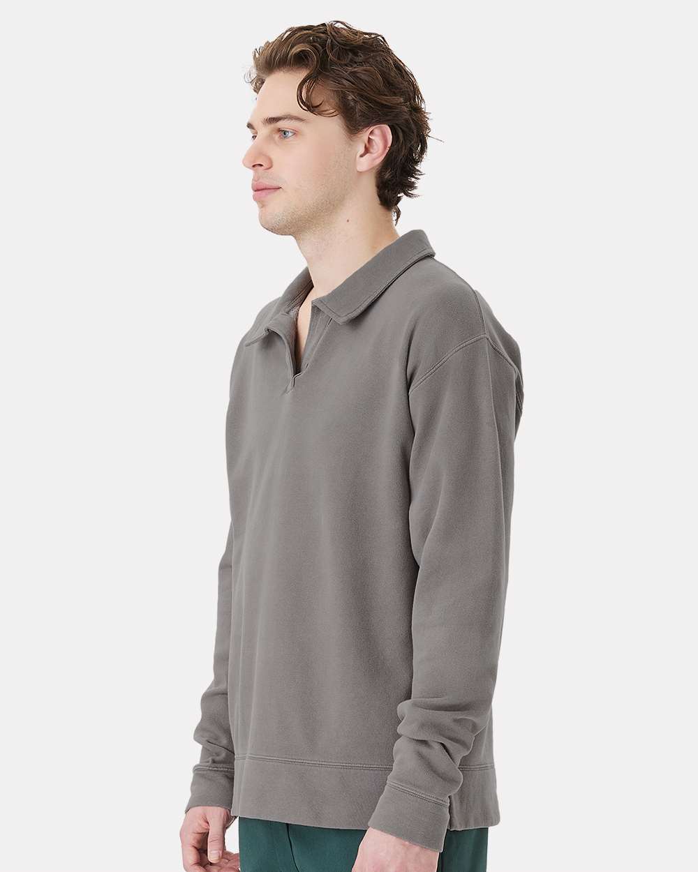 Garment-Dyed Polo Collar Sweatshirt - Concrete Grey - M