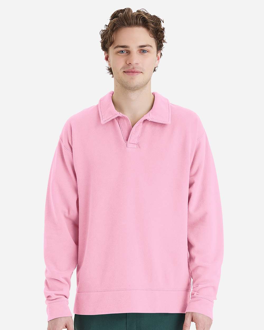 Garment-Dyed Polo Collar Sweatshirt - Cotton Candy - S