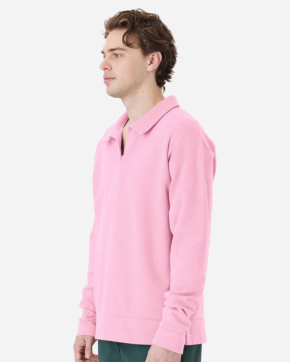 Garment-Dyed Polo Collar Sweatshirt - Cotton Candy - M