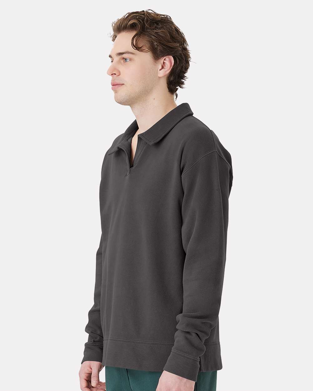 Garment-Dyed Polo Collar Sweatshirt - New Railroad Grey - M