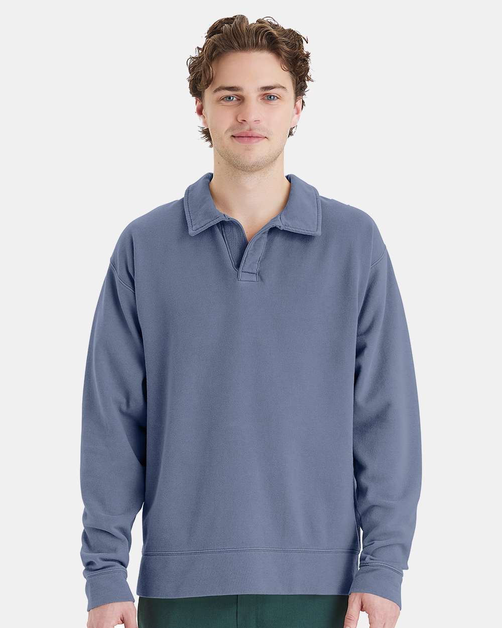Garment-Dyed Polo Collar Sweatshirt - Saltwater - S