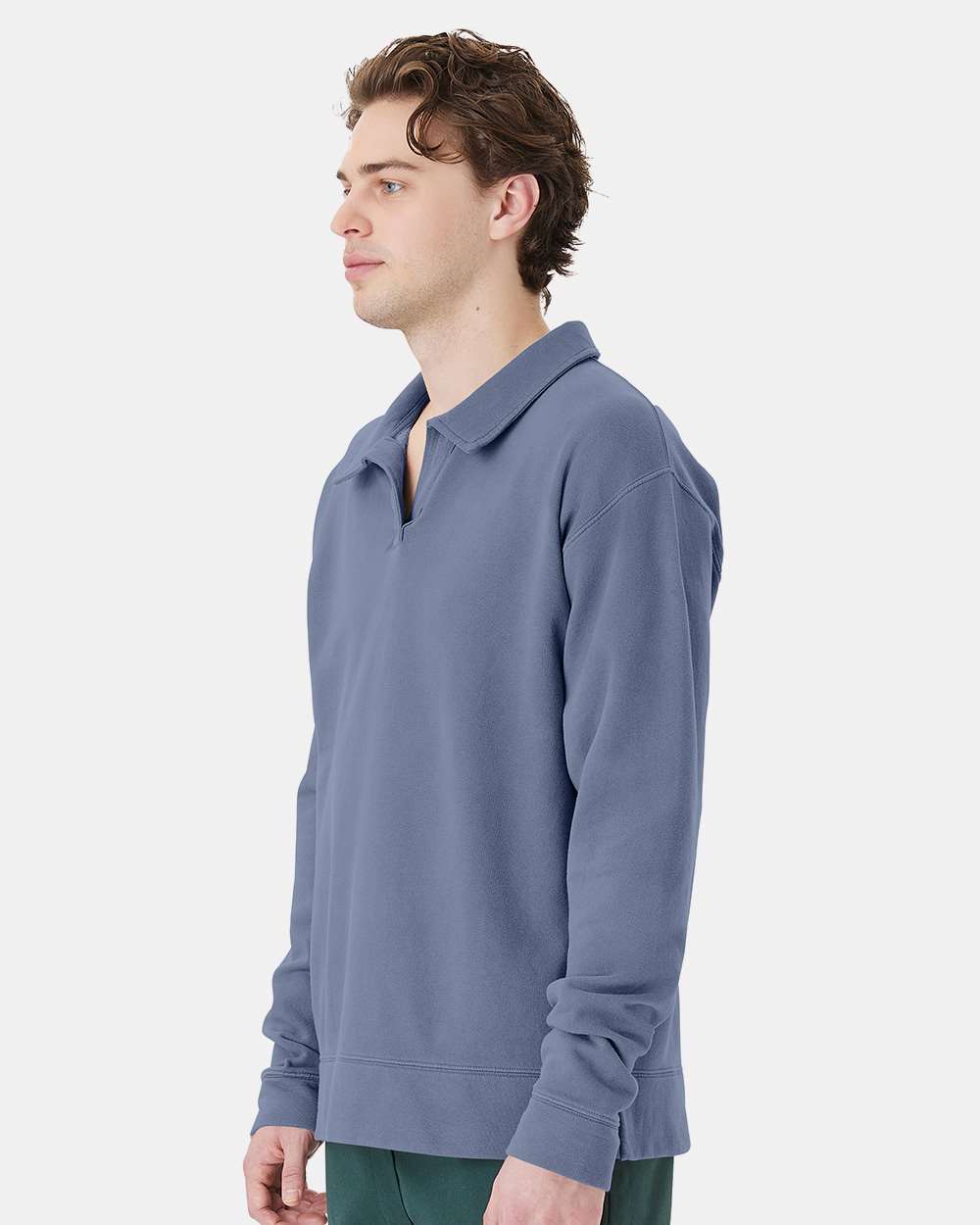 Garment-Dyed Polo Collar Sweatshirt - Saltwater - M