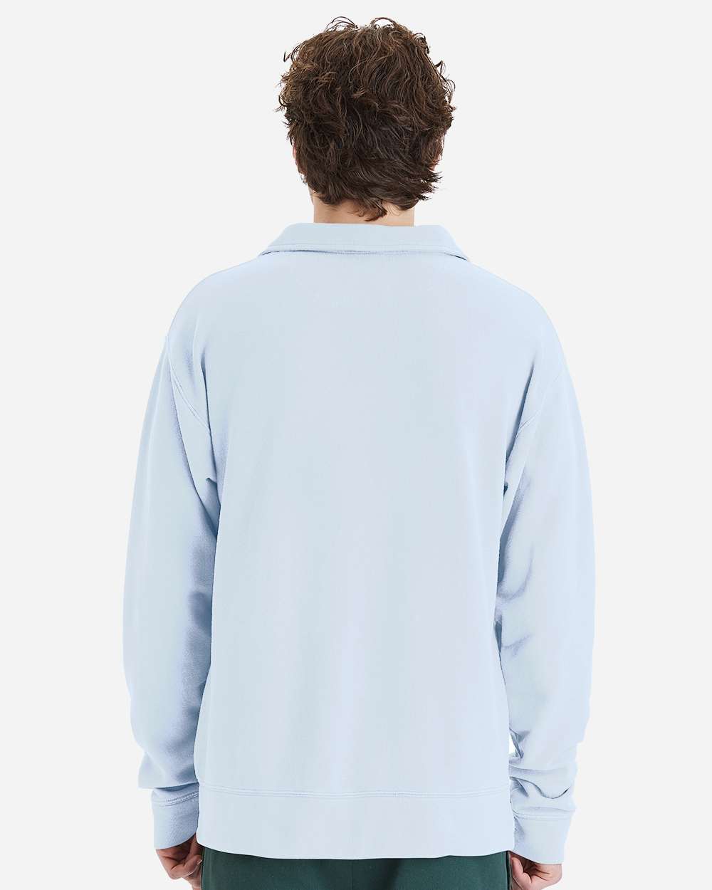 Garment-Dyed Polo Collar Sweatshirt - Soothing Blue - L