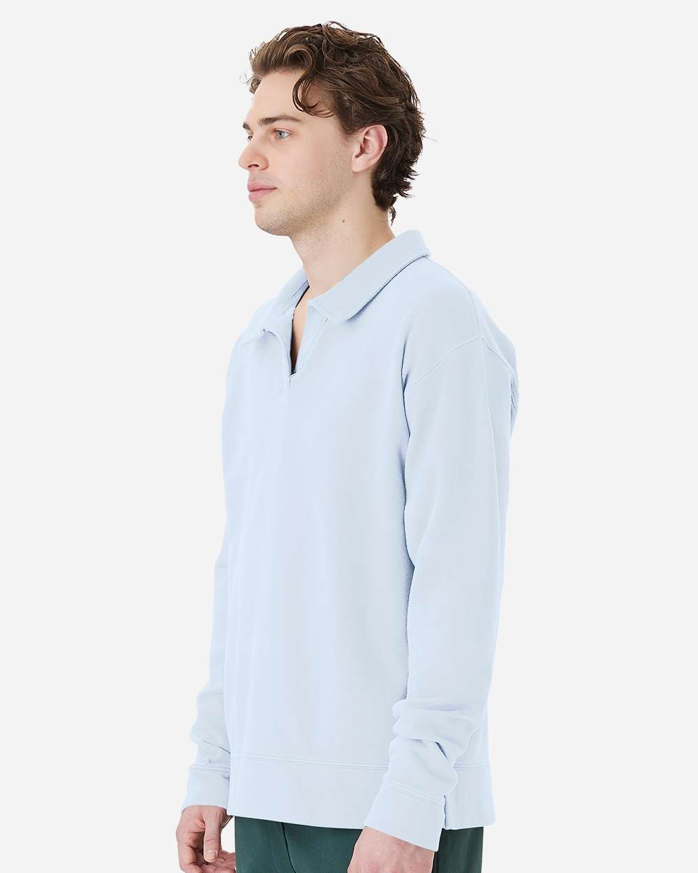 Garment-Dyed Polo Collar Sweatshirt - Soothing Blue - M