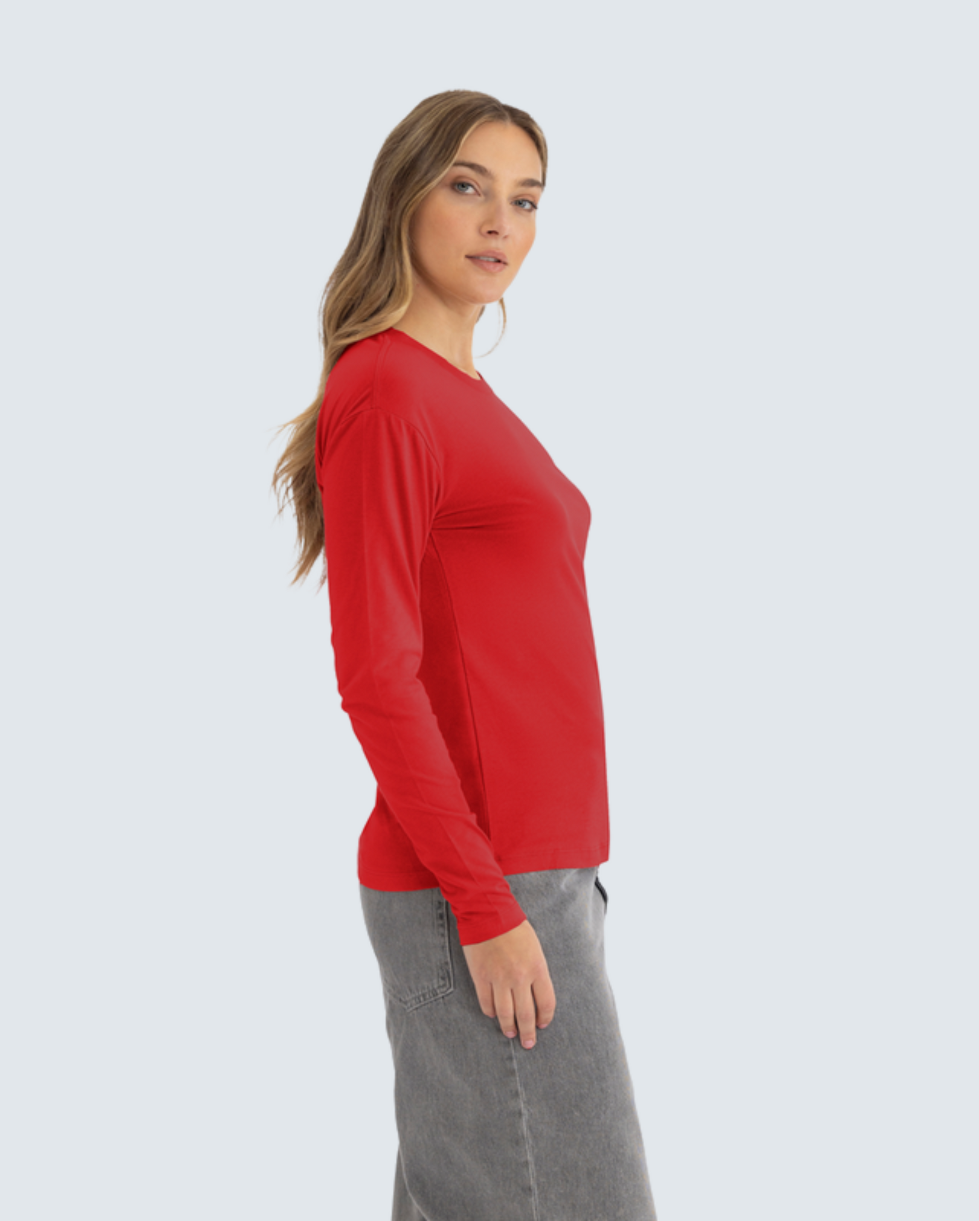 Women's Relaxed Long Sleeve Cotton Tee - Red