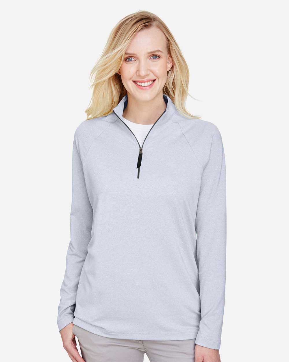 Women's CrownLux Performance® Clubhouse Micro-Stripe Quarter-Zip Pullover - Navy - S