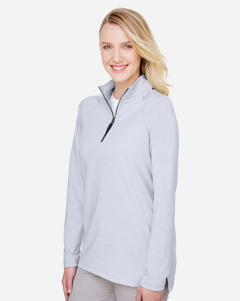Women's CrownLux Performance® Clubhouse Micro-Stripe Quarter-Zip Pullover - Navy - M