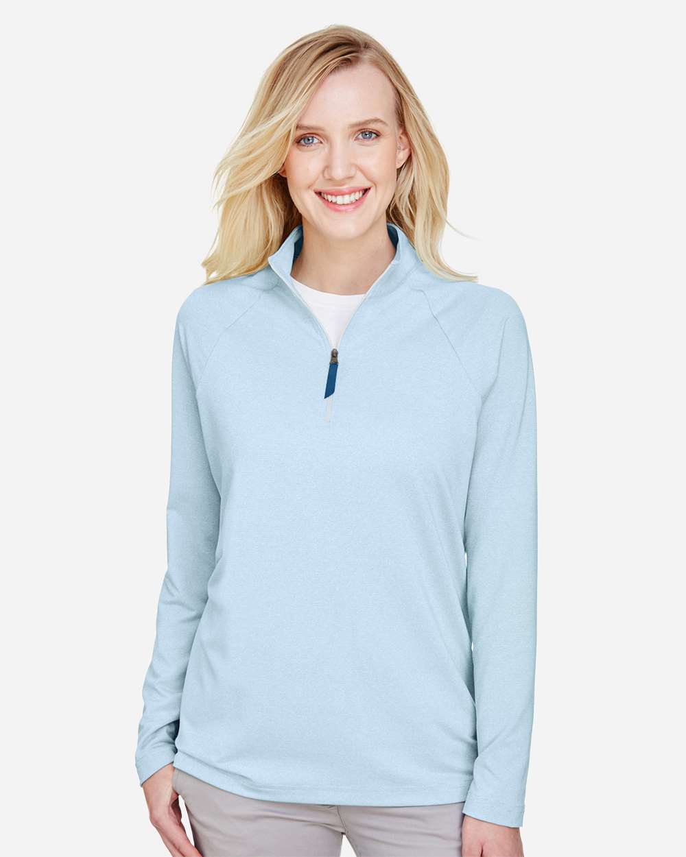 Women's CrownLux Performance® Clubhouse Micro-Stripe Quarter-Zip Pullover - Ocean Blue - S