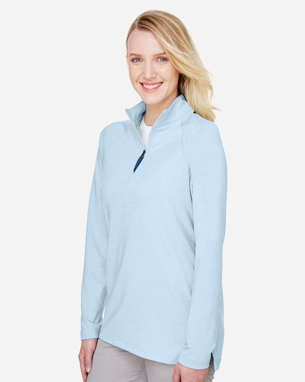 Women's CrownLux Performance® Clubhouse Micro-Stripe Quarter-Zip Pullover - Ocean Blue - M
