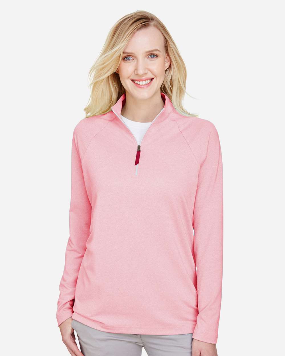 Women's CrownLux Performance® Clubhouse Micro-Stripe Quarter-Zip Pullover - Red - S