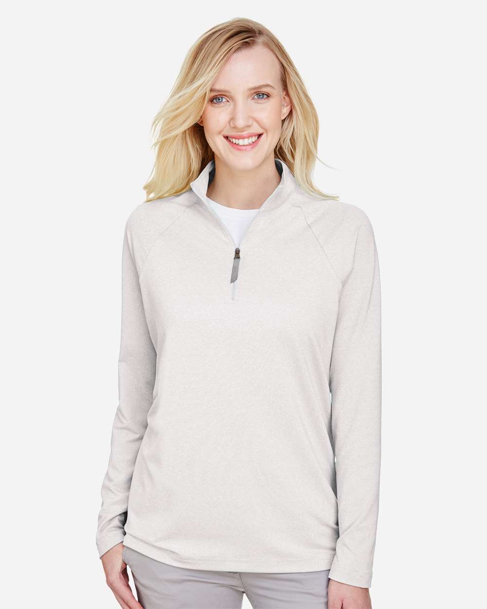 Women's CrownLux Performance® Clubhouse Micro-Stripe Quarter-Zip Pullover - Silver - S