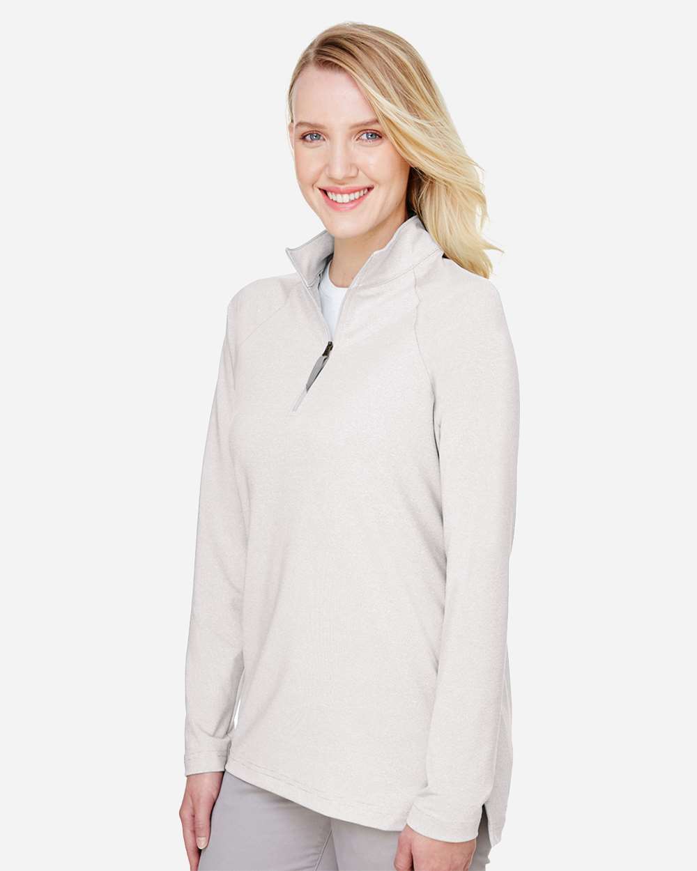 Women's CrownLux Performance® Clubhouse Micro-Stripe Quarter-Zip Pullover - Silver - M