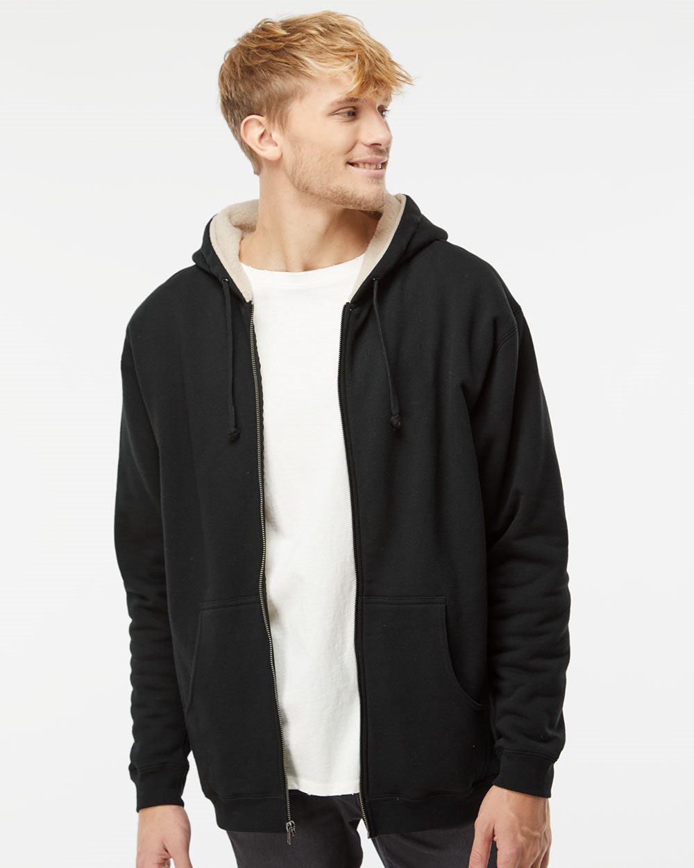 Men's Full-Zip Hooded Sweatshirt - Black/Natural - S