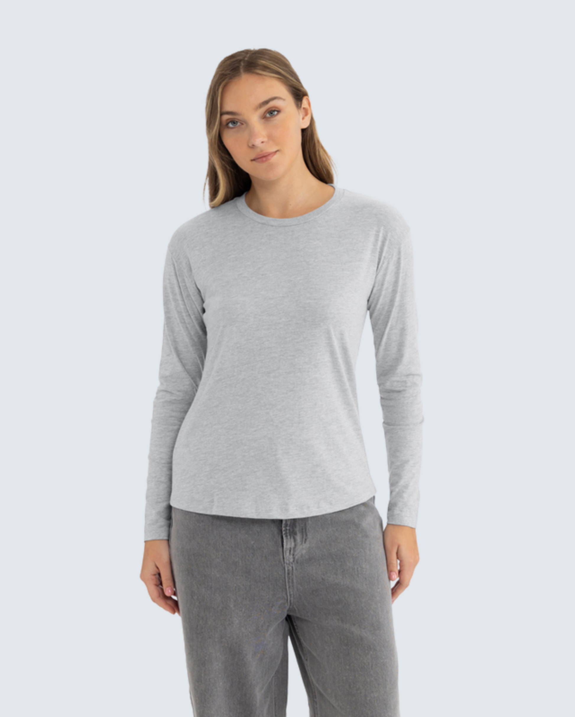 Women's Relaxed Long Sleeve Cotton Tee - Heather Gray