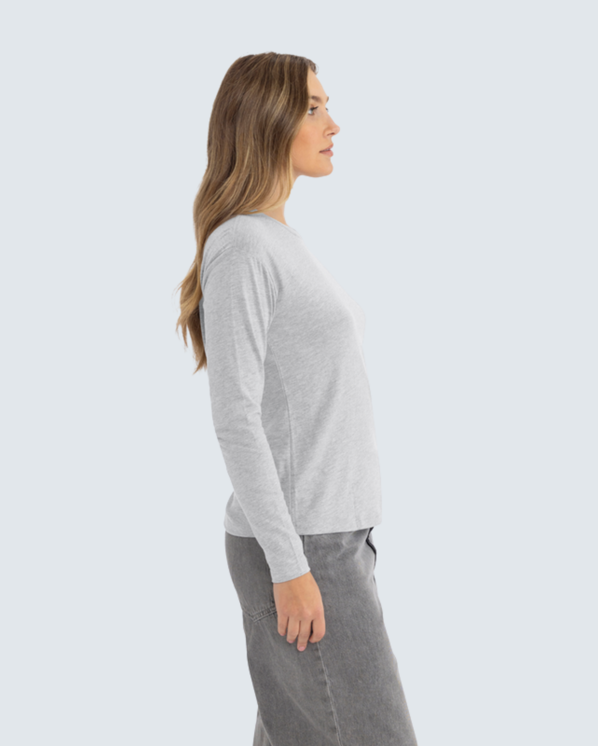 Women's Relaxed Long Sleeve Cotton Tee - Heather Gray