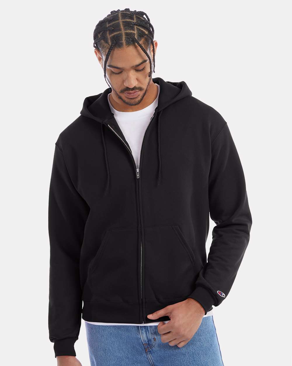 Unisex Powerblend® Full-Zip Hooded Sweatshirt - Black - XS