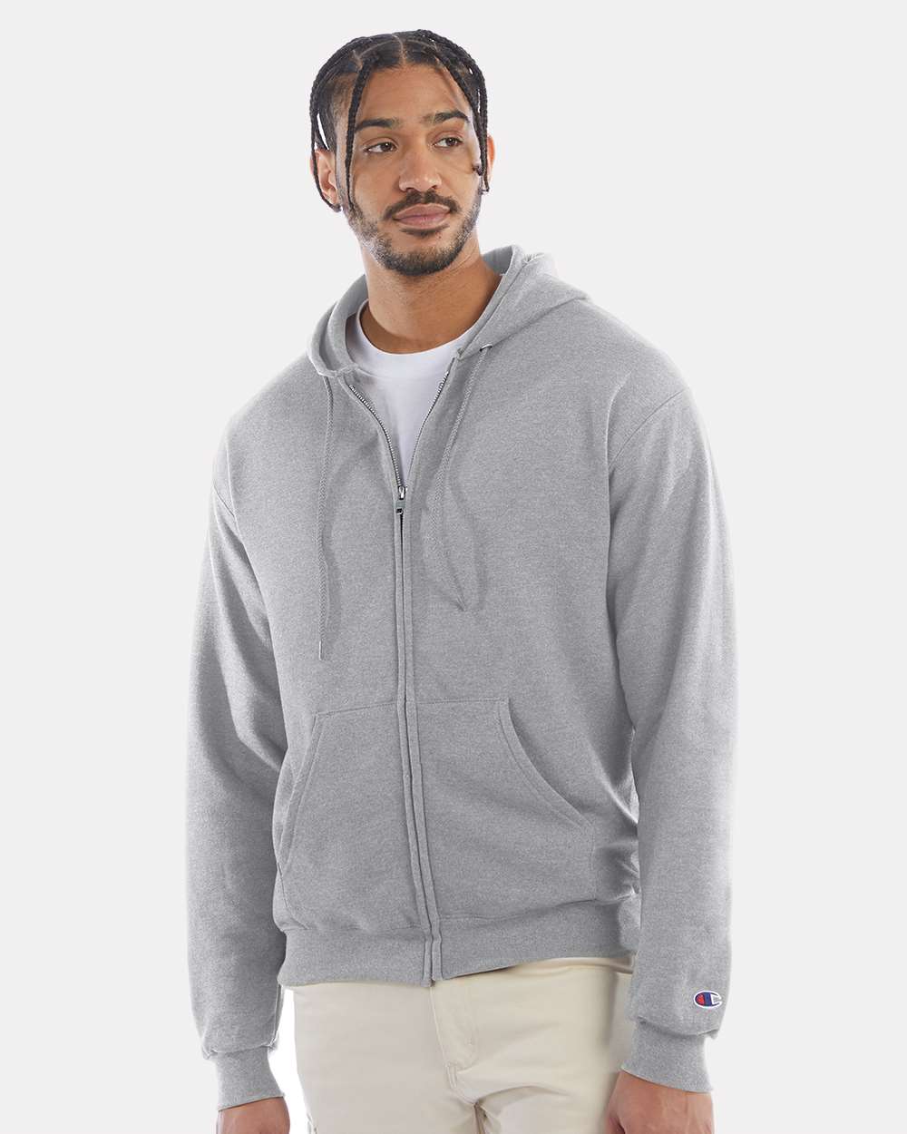 Unisex Powerblend® Full-Zip Hooded Sweatshirt - Light Steel - XS