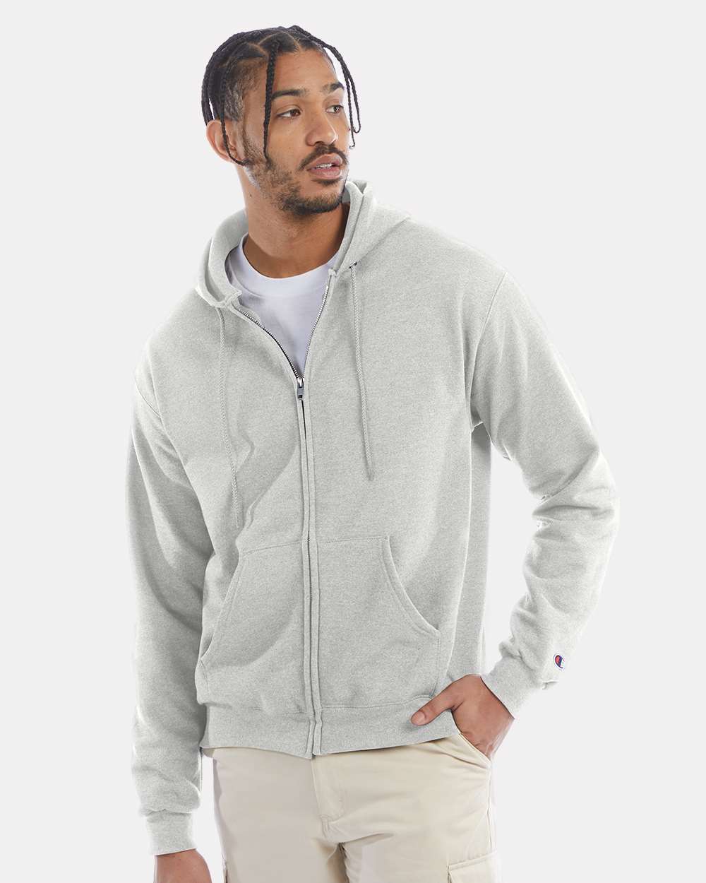 Unisex Powerblend® Full-Zip Hooded Sweatshirt - Silver Grey - XS