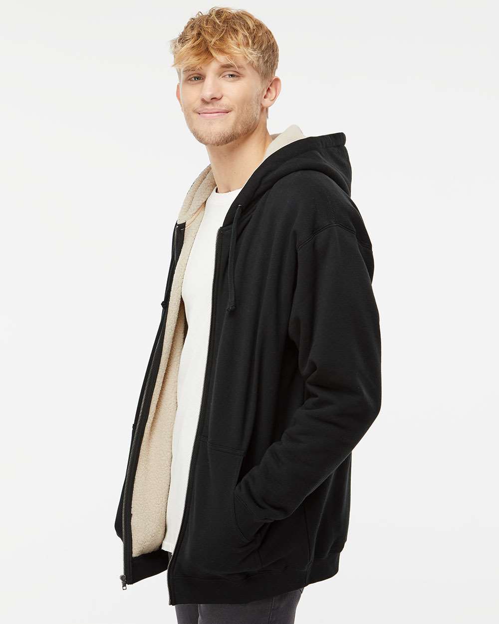 Men's Full-Zip Hooded Sweatshirt - Black/Natural - M