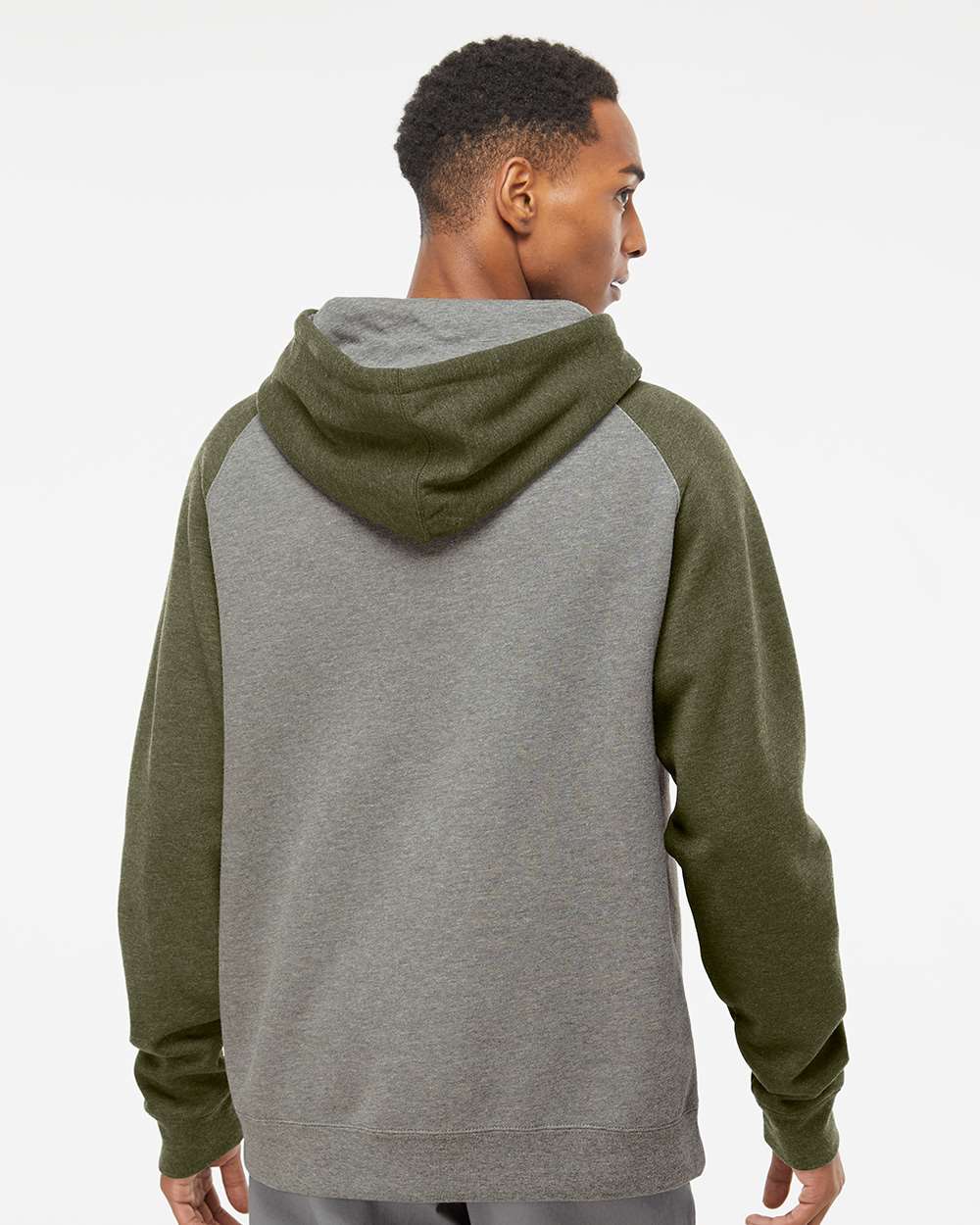 Unisex Raglan Hooded Sweatshirt - Gunmetal Heather/ Army Heather - M