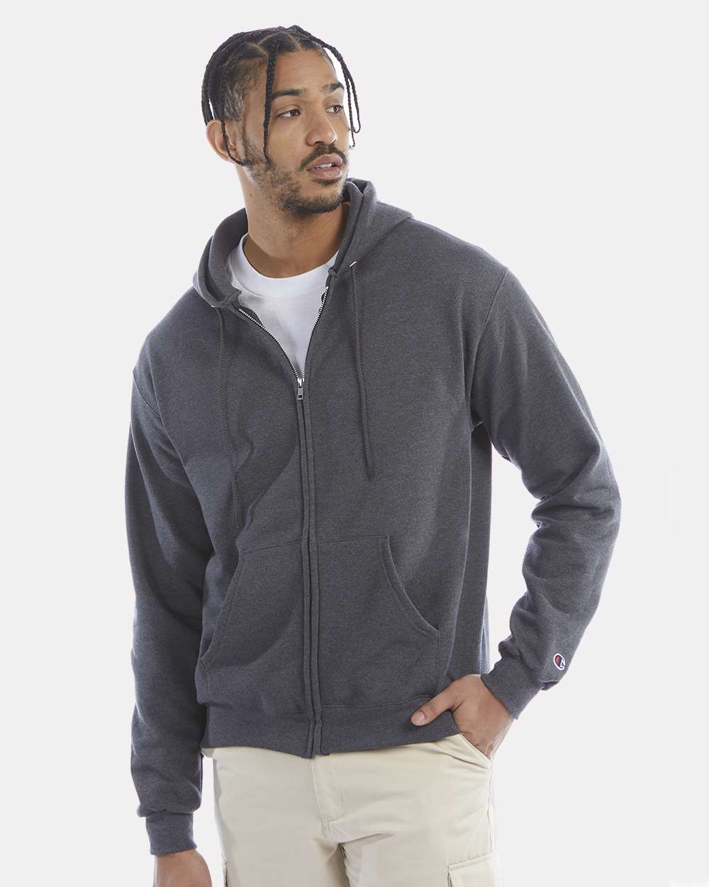 Unisex Powerblend® Full-Zip Hooded Sweatshirt - Charcoal - XS