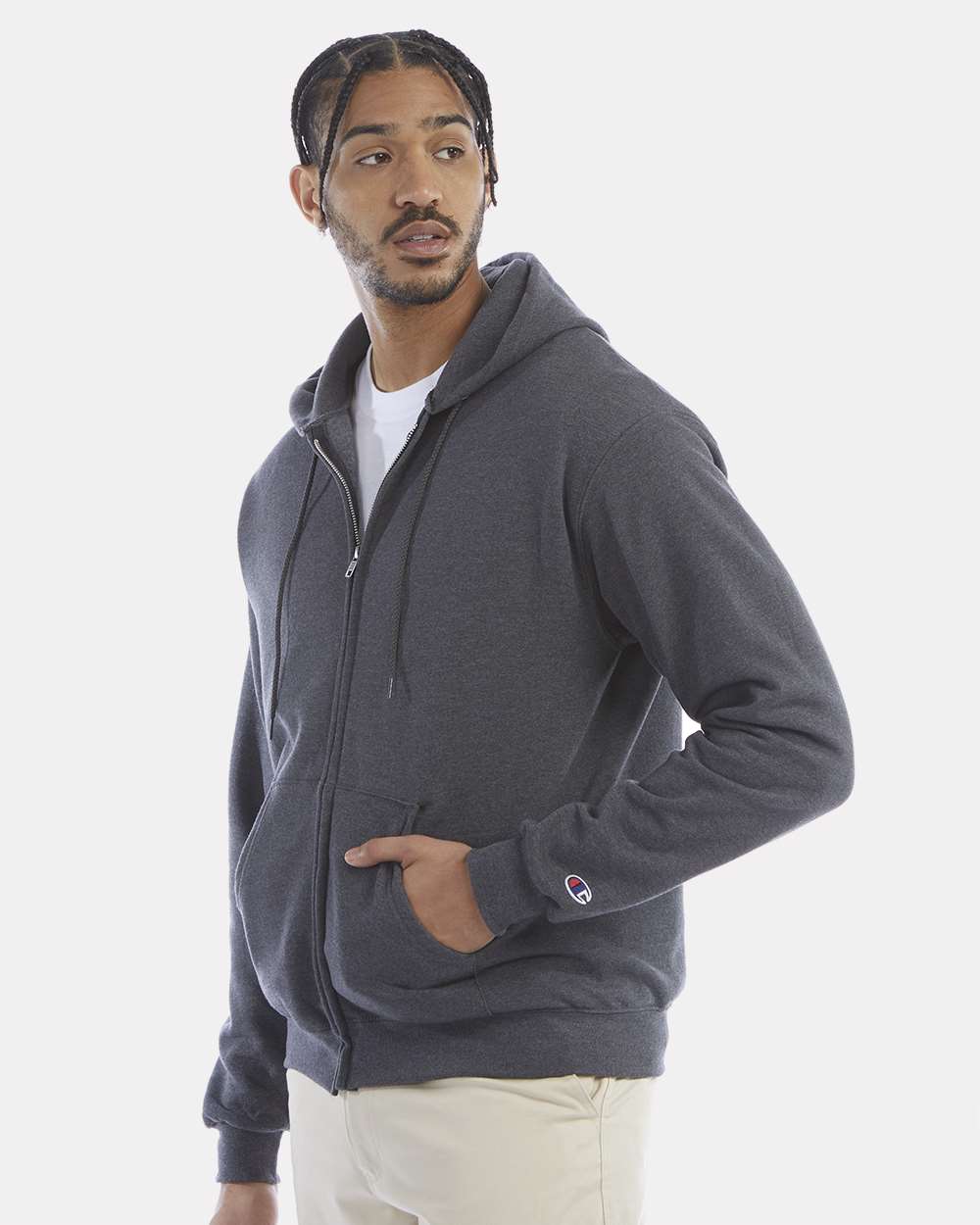 Unisex Powerblend® Full-Zip Hooded Sweatshirt - Charcoal - M