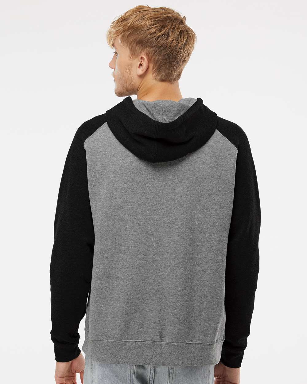 Unisex Raglan Hooded Sweatshirt - Gunmetal Heather/ Black - M