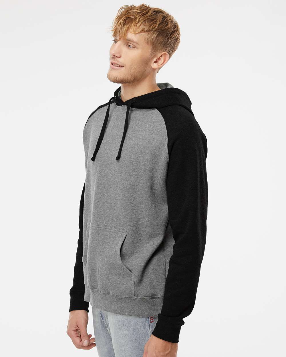 Unisex Raglan Hooded Sweatshirt - Gunmetal Heather/ Black - S