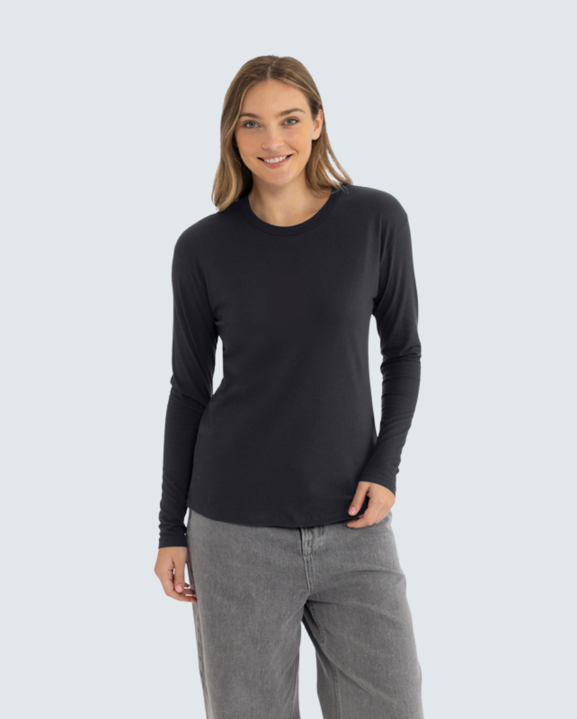 Women's Relaxed Long Sleeve Cotton Tee - Black