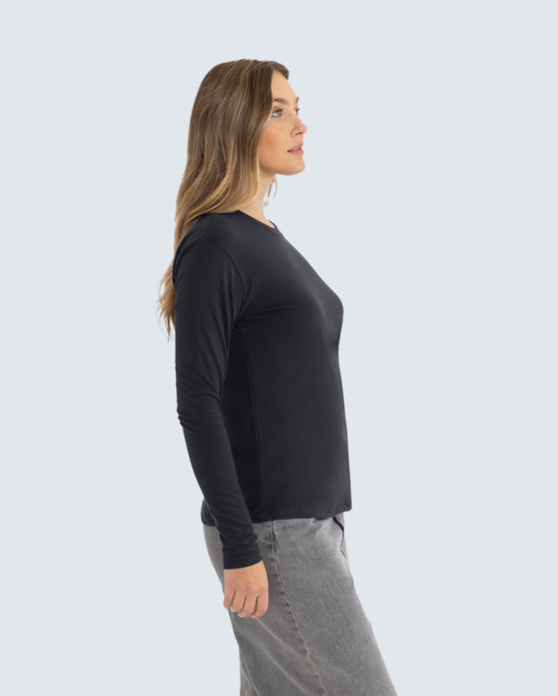 Women's Relaxed Long Sleeve Cotton Tee - Black