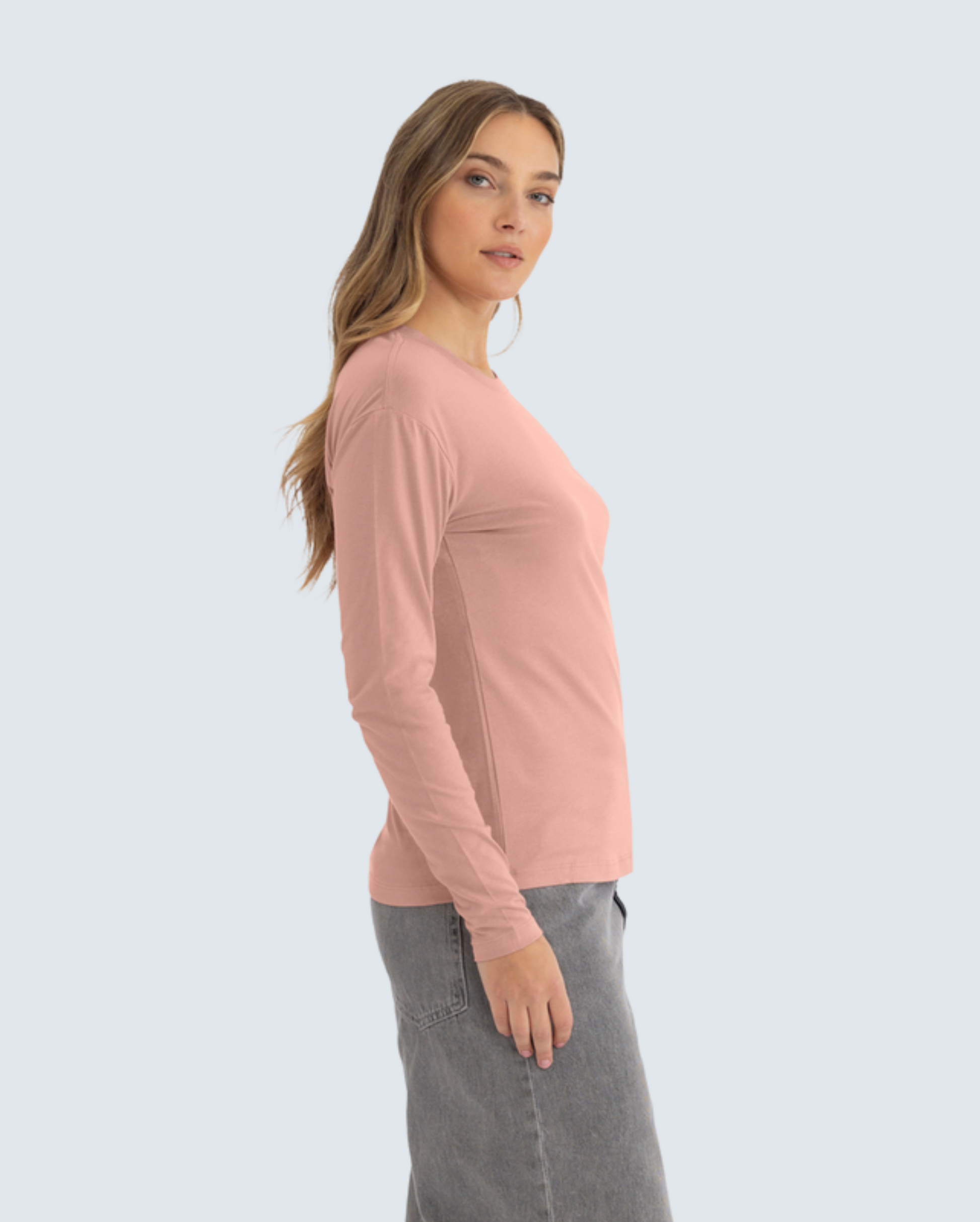 Women's Relaxed Long Sleeve Cotton Tee - Desert Pink