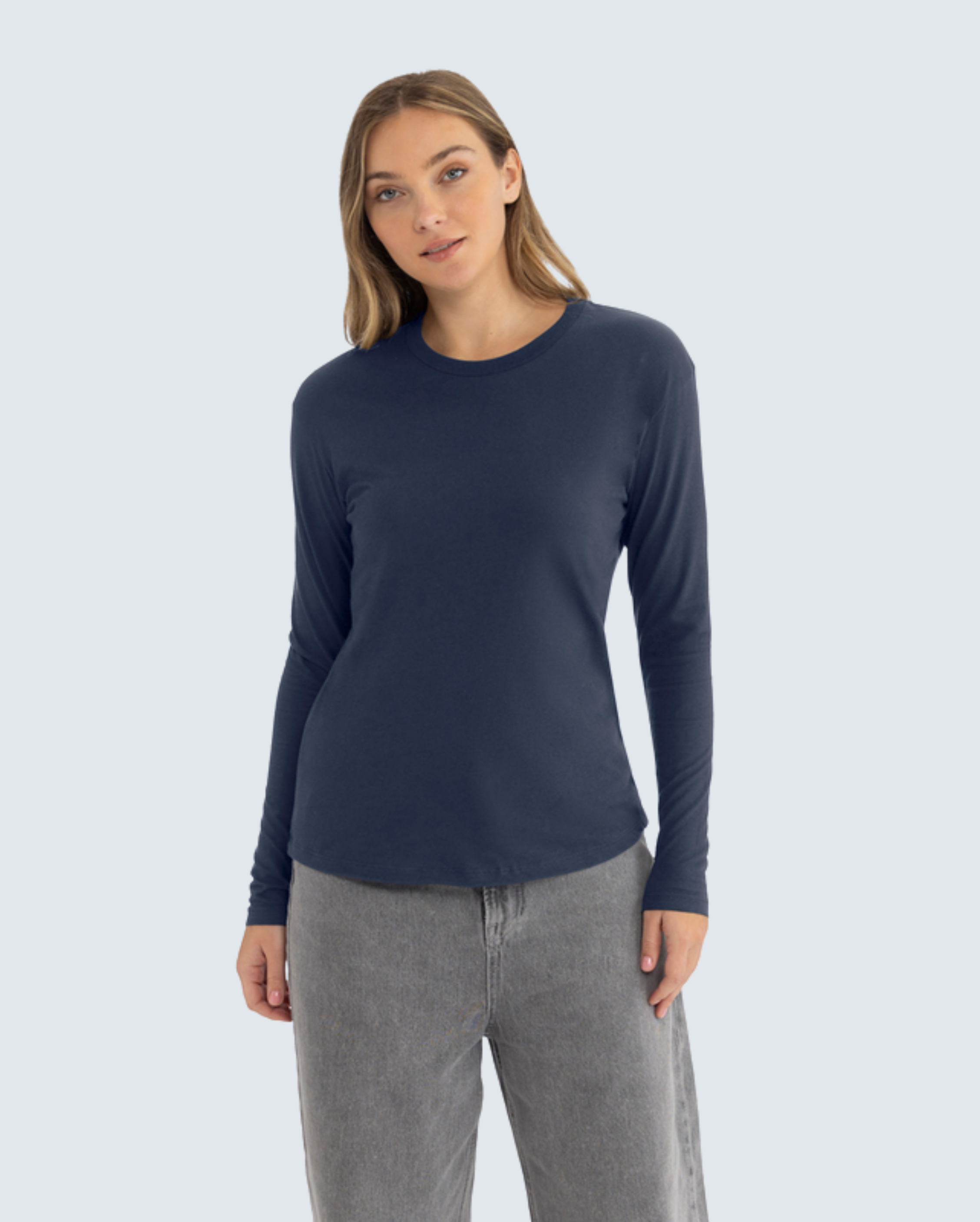 Women's Cotton Relaxed Long Sleeve Tee - Navy – ComfyThreads
