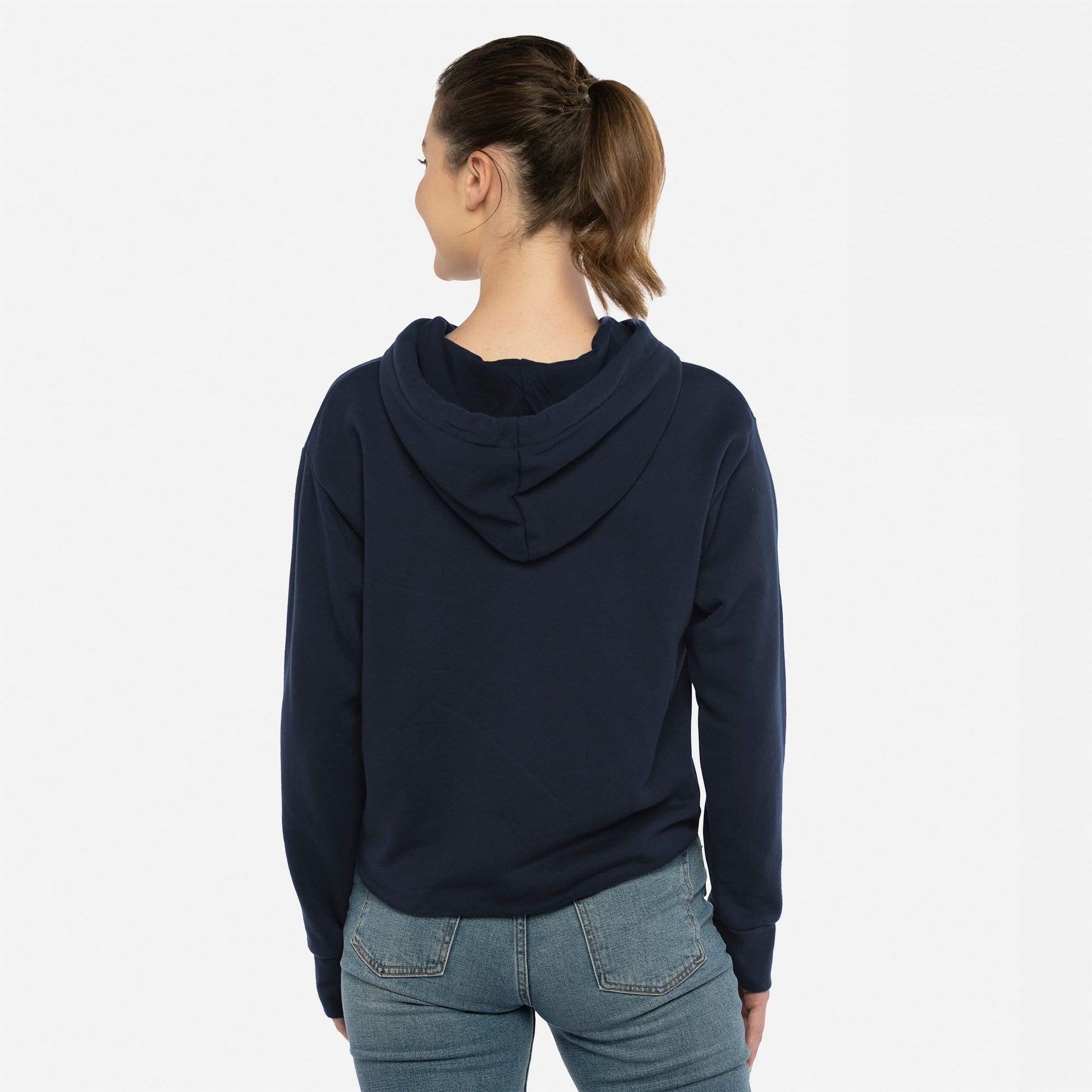 Women's Laguna Sueded Raw Edge Crop Hoodie - Midnight Navy - The American Threads