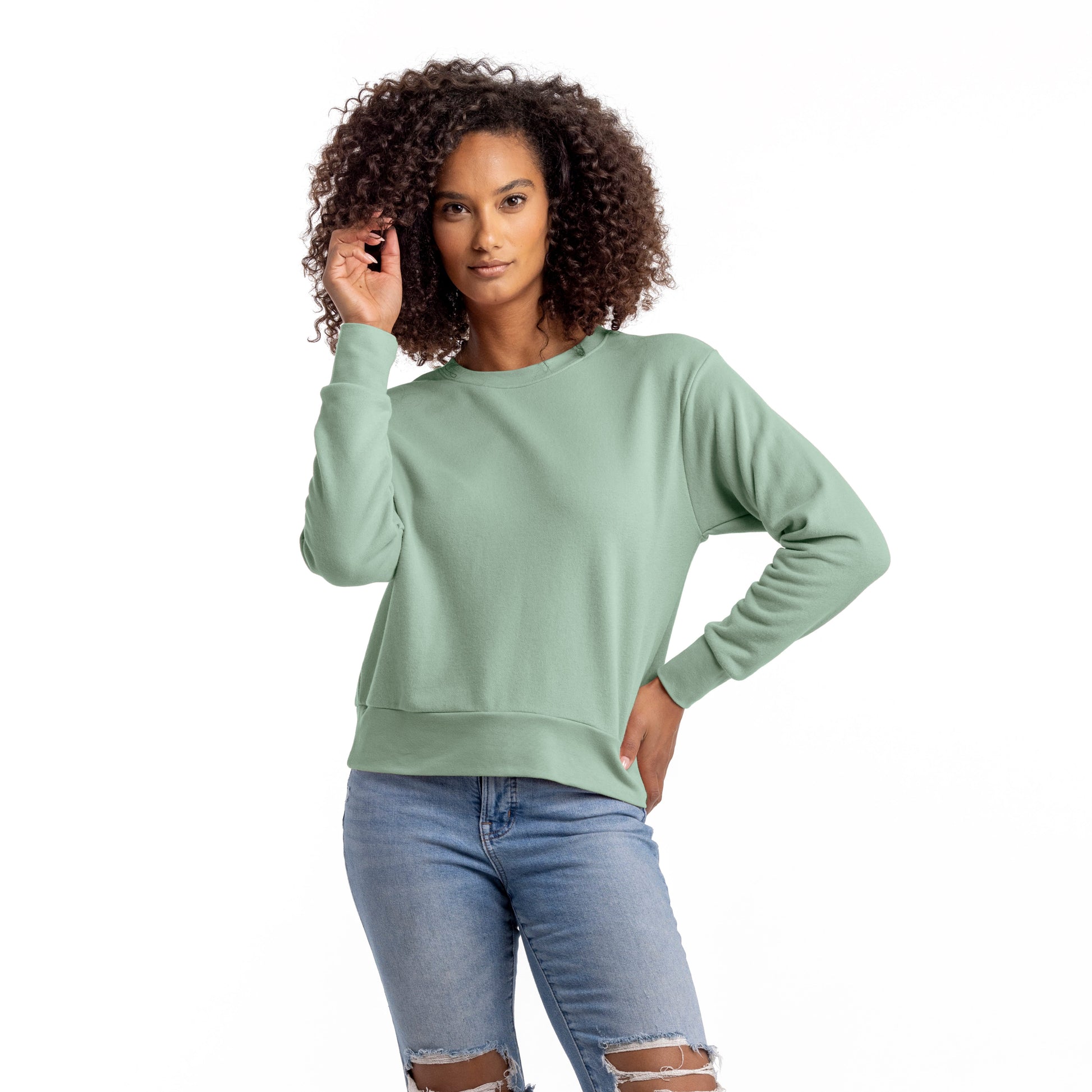 Women's French Terry Sweatshirt - Stonewash Green - Comfy Threads