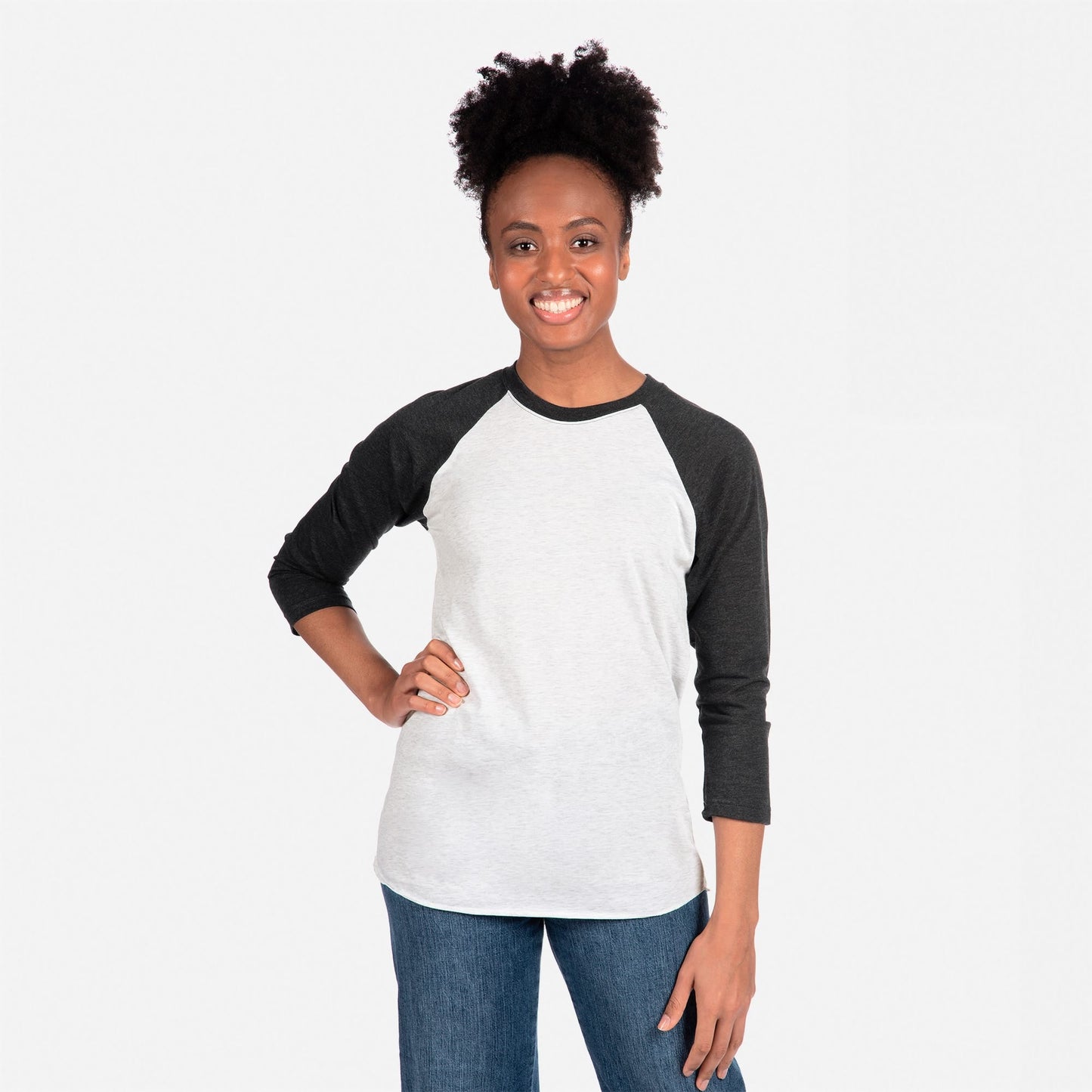 Tri-Blend 3/4 Raglan T-Shirt - Vintage Black / Heather White - The American Threads