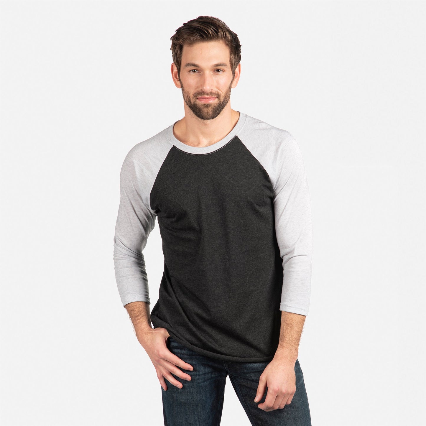 Tri-Blend 3/4 Raglan T-Shirt - Heather White / Vintage Black - The American Threads