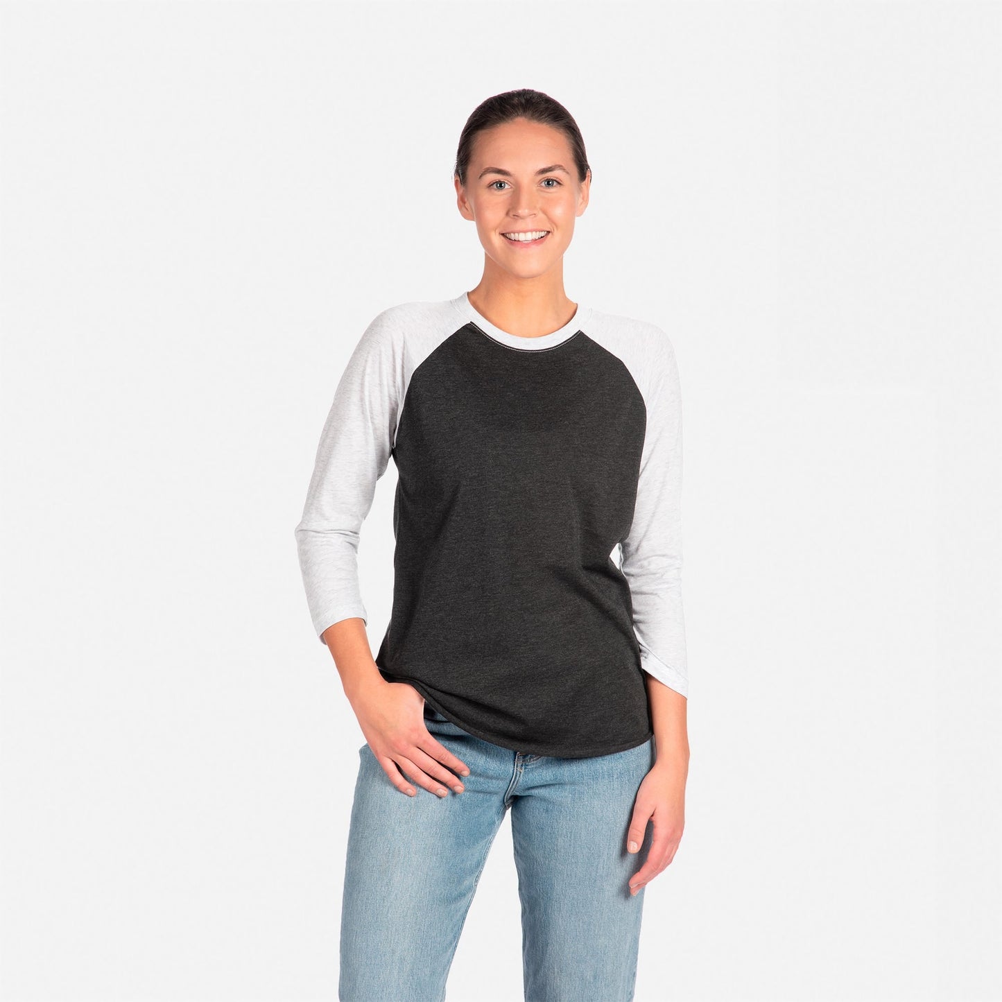 Tri-Blend 3/4 Raglan T-Shirt - Heather White / Vintage Black - The American Threads