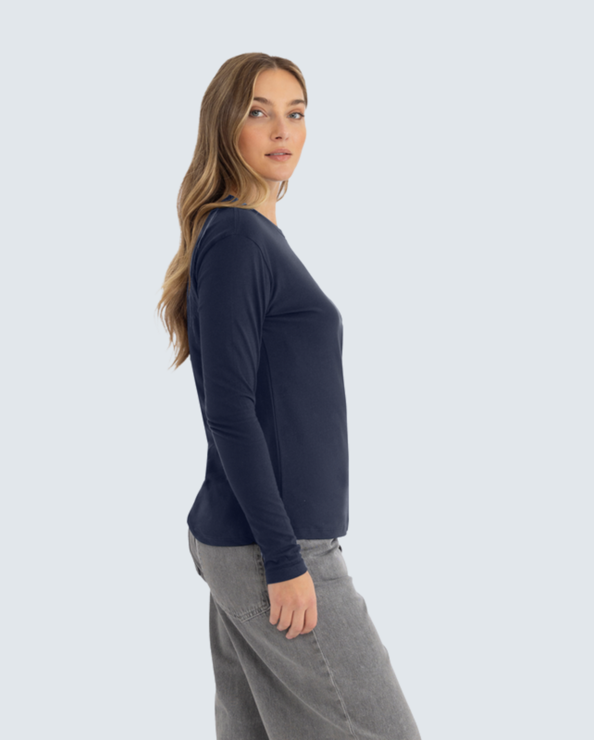 Women's Relaxed Long Sleeve Cotton Tee - Midnight Navy