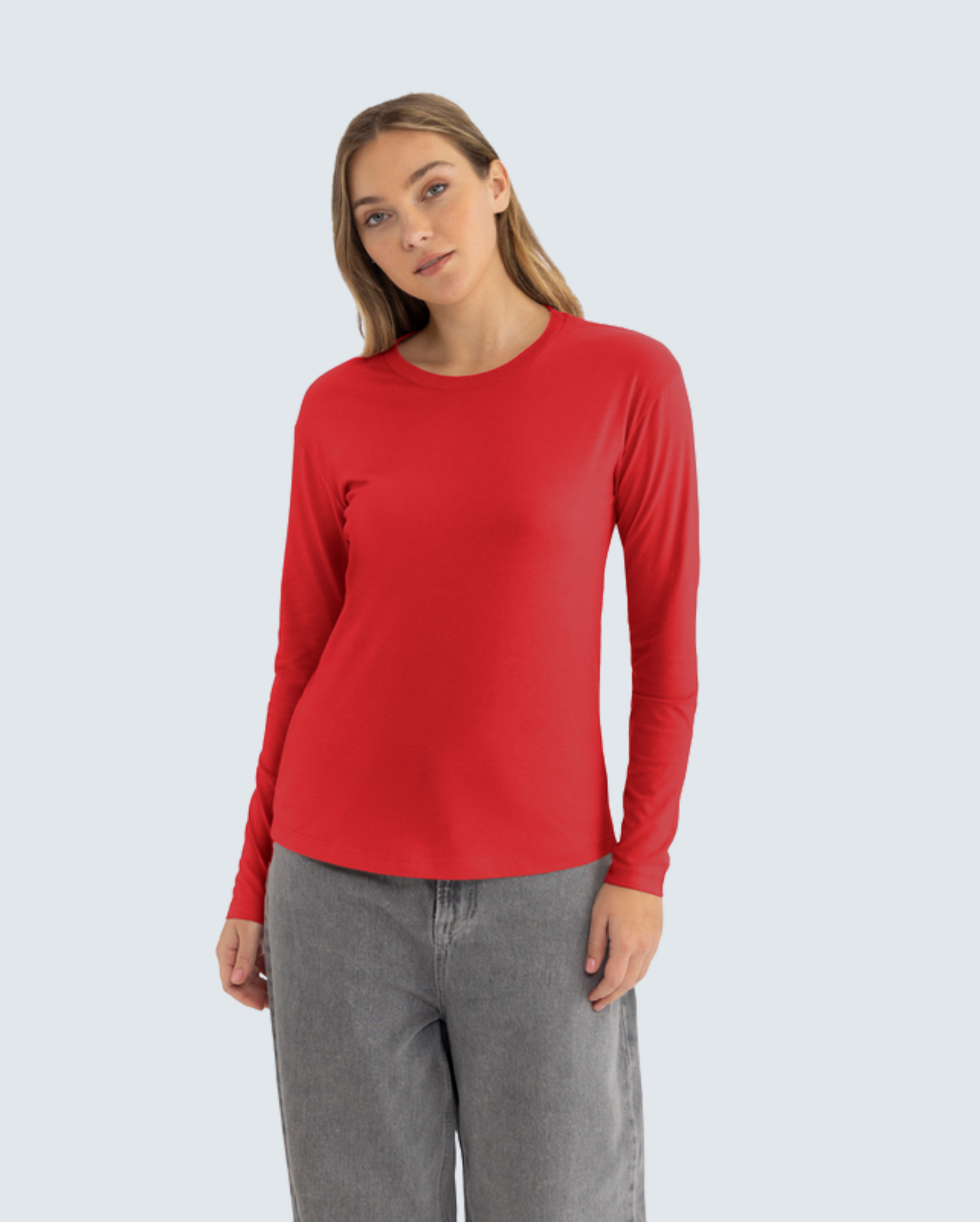 Women's Relaxed Long Sleeve Cotton Tee - Red