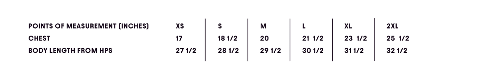 Size Chart IN