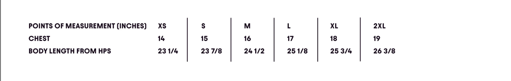 Size Chart IN
