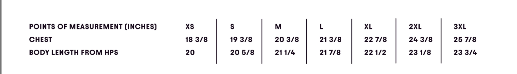 Size Chart IN